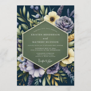 Invitación Boda Botánica Regia Azul Marino