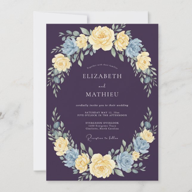 Invitación Boda Botánica Regia de Deep Purple (Anverso)