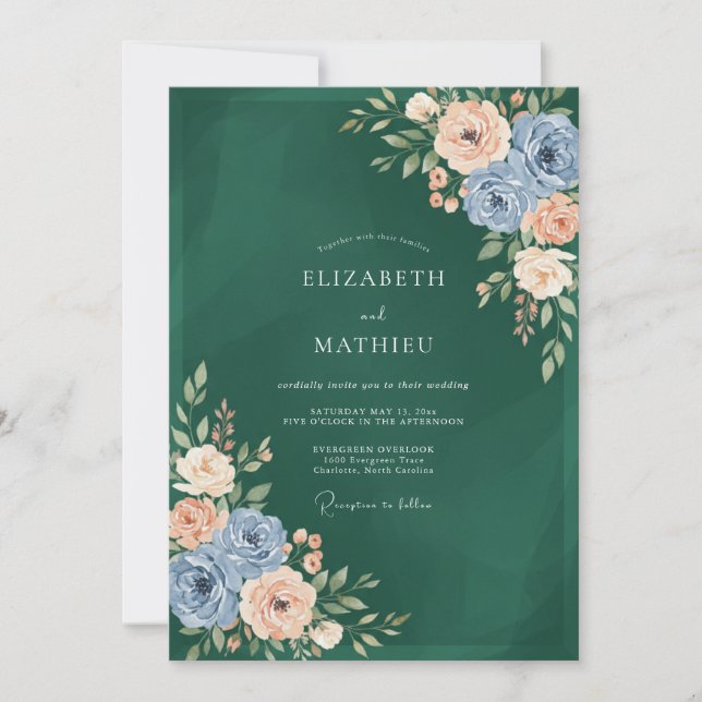 Invitación Boda Botánica Regia Verde Esmeralda (Anverso)