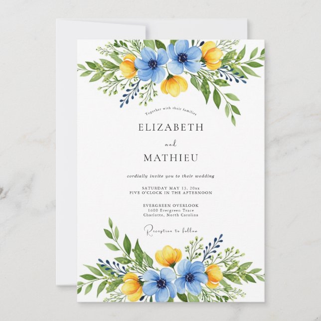 Invitación Boda Botánica Resplandeciente Azur (Anverso)