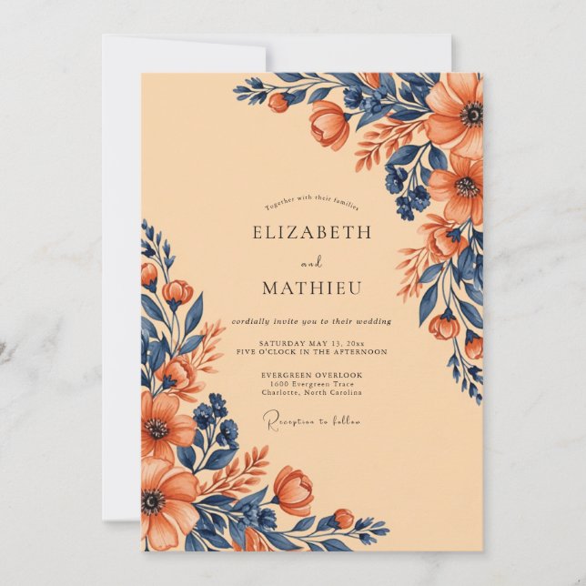 Invitación Boda Botánica Resplandeciente de Albaricoque (Anverso)