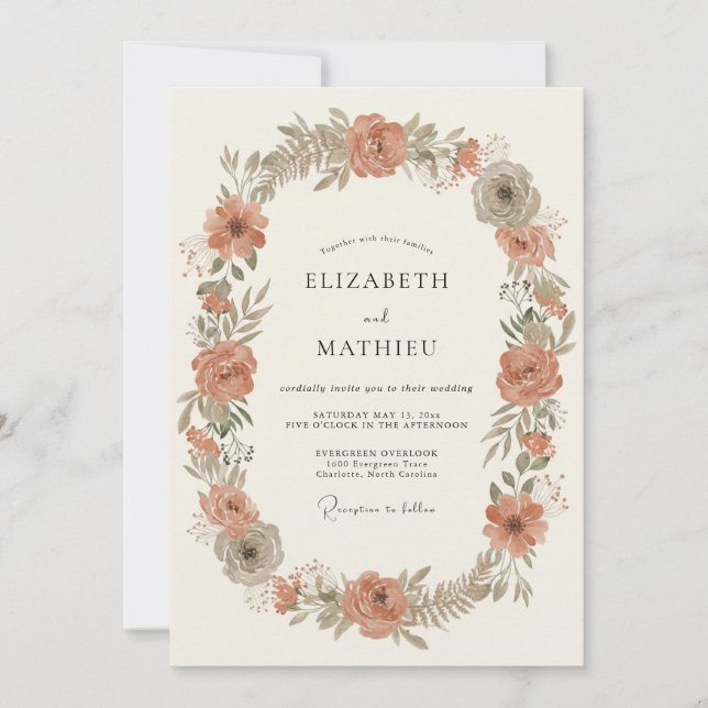 Invitación Boda Botánica Resplandeciente de Óxido (Anverso)