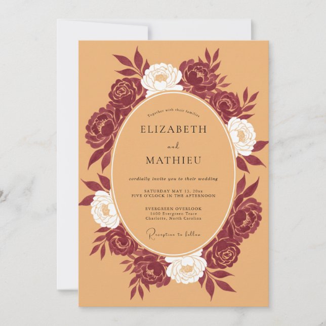 Invitación Boda Botánica Rica de Borgoña (Anverso)