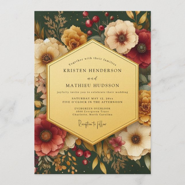Invitación Boda Botánica Rica en Esmeralda (Anverso)