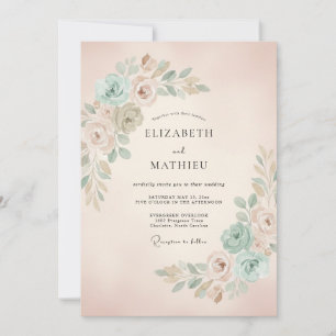 Invitación Boda Botánica Romance de Rosa y Menta