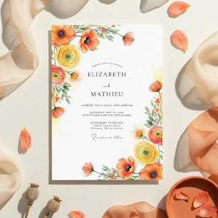 Invitación Boda Botánica Romántica Amarillo Naranja