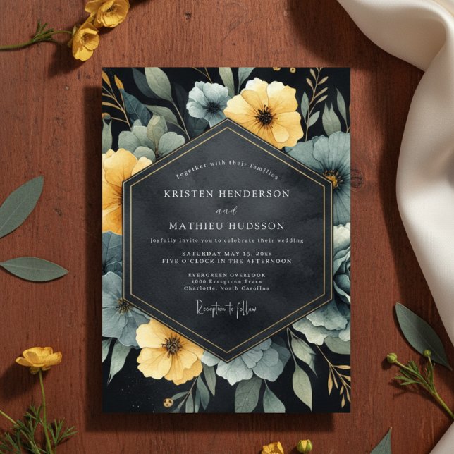 Invitación Boda Botánica Romántica Amarillo Turquesa (Subido por el creador)