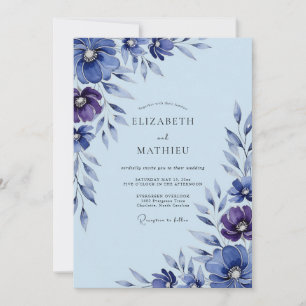 Invitación Boda Botánica Romántica Azul Vinca