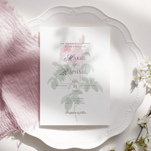 Invitación Boda Botánica Romántica Chic Francesa Rosa