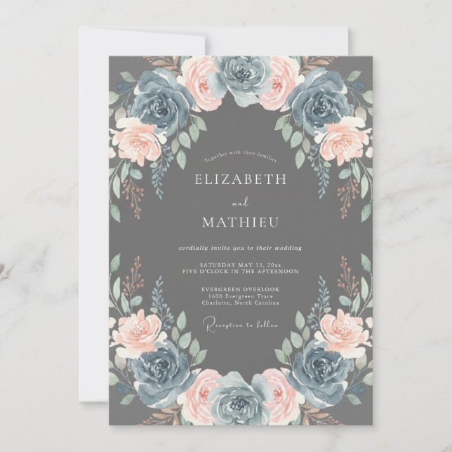 Invitación Boda Botánica Romántica con Carbón (Anverso)