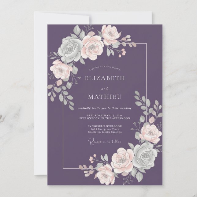 Invitación Boda Botánica Romántica con Ciruela (Anverso)