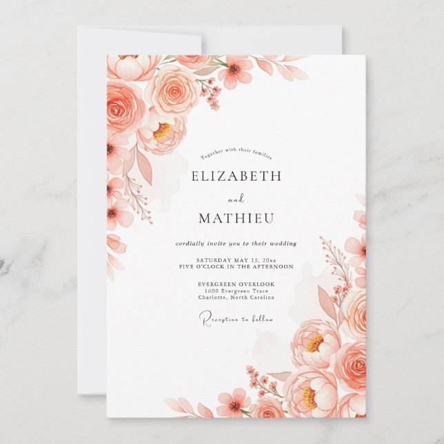 Invitación Boda botánica romántica de albaricoque de primaver (Anverso)
