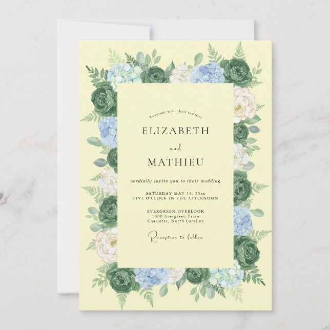 Invitación Boda Botánica Romántica de Amarillo Pálido (Anverso)