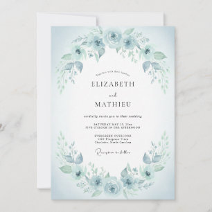 Invitación Boda Botánica Romántica de Azul Hielo