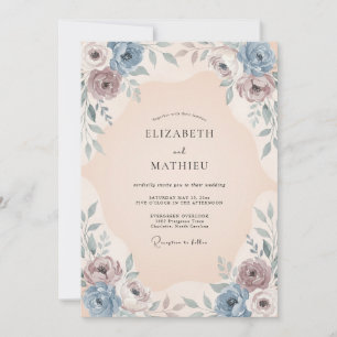 Invitación Boda Botánica Romántica de Azul Polvoriento