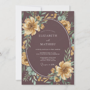 Invitación Boda Botánica Romántica de Ciruela Profunda