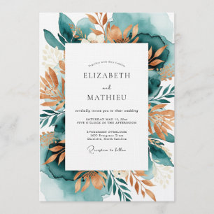 Invitación Boda Botánica Romántica de Cobre Verde