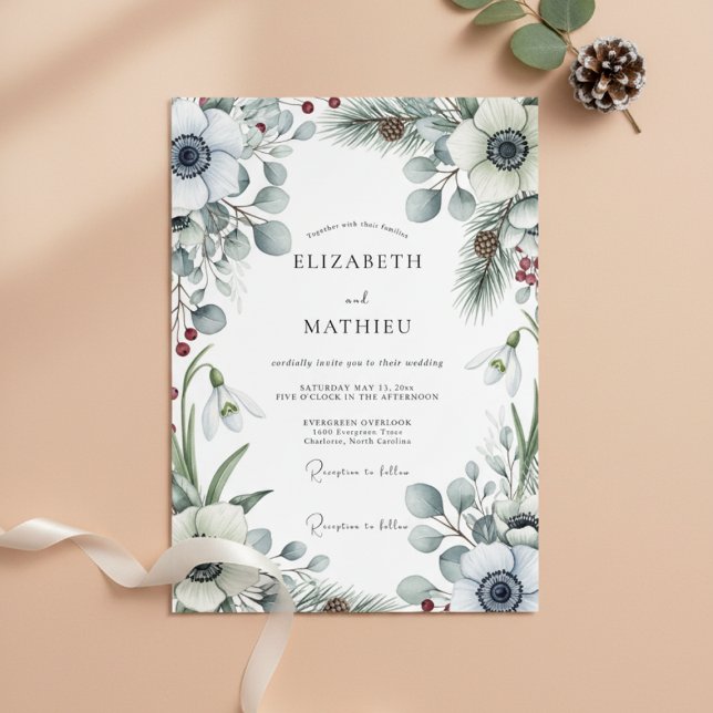 Invitación Boda Botánica Romántica de Invierno Blanco (Subido por el creador)