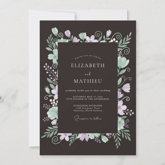 Invitación Boda Botánica Romántica de Lavanda y Menta (Anverso)