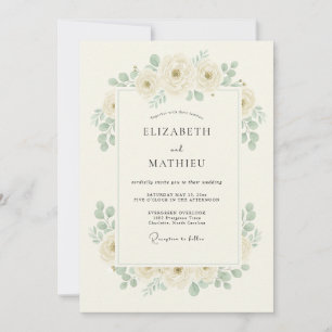 Invitación Boda Botánica Romántica de Marfil