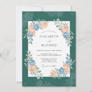 Invitación Boda Botánica Romántica de Verde Teal Profundo