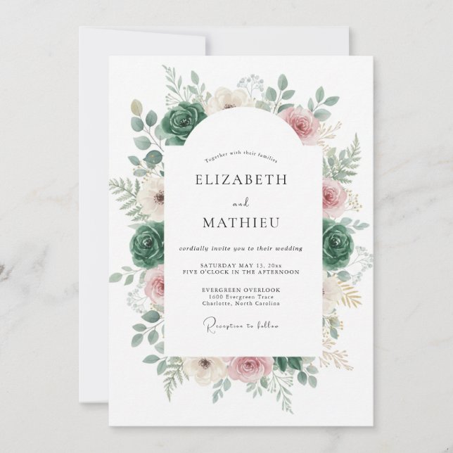 Invitación Boda Botánica Romántica Esmeralda (Anverso)
