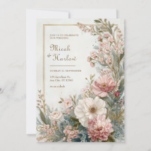 Invitación Boda Botánica Romántica Floral Marfil Rubor Suave