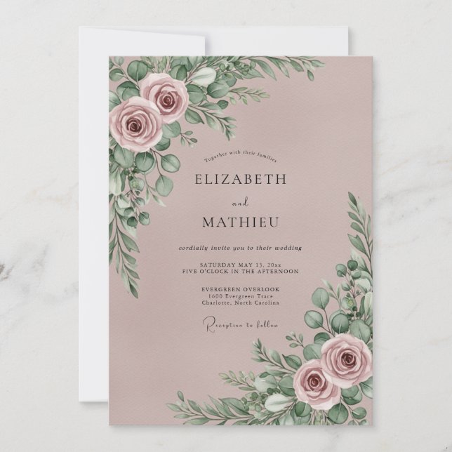Invitación Boda Botánica Romántica Malva (Anverso)