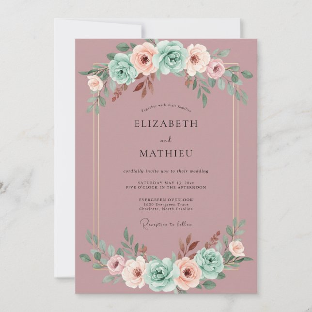 Invitación Boda Botánica Romántica Malva (Anverso)