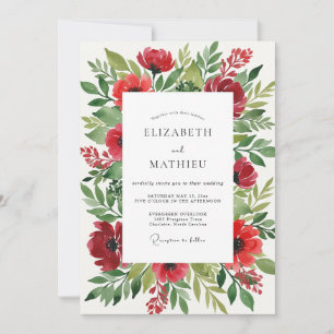 Invitación Boda Botánica Romántica Roja