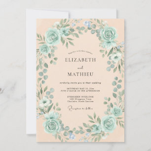 Invitación Boda Botánica Romántica Verde Espuma de Mar
