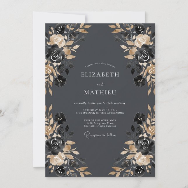 Invitación Boda Botánica Rosa Carbón (Anverso)