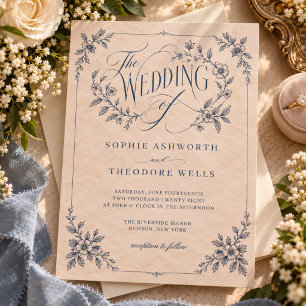 Invitación Boda Botánica Rosa Claro de Herencia Vintage