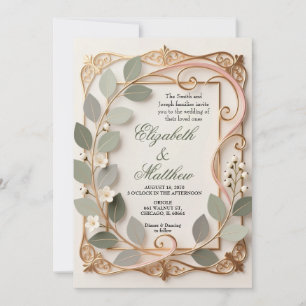 Invitación Boda Botánica Rosa con Trabajos de Oro Ornamentado