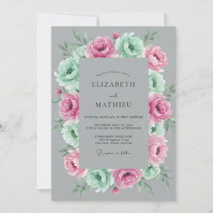 Invitación Boda Botánica Rosa Menta Gris