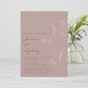 Invitación Boda Botánica Rosa Polvo Romántica Moderna Malva