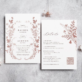 Invitación Boda Botánica Rosa Polvorienta Romántica Todo En U