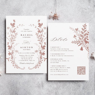 Invitación Boda Botánica Rosa Polvorienta Romántica Todo En U