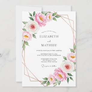 Invitación Boda Botánica Rosa Sonrojado Prístina