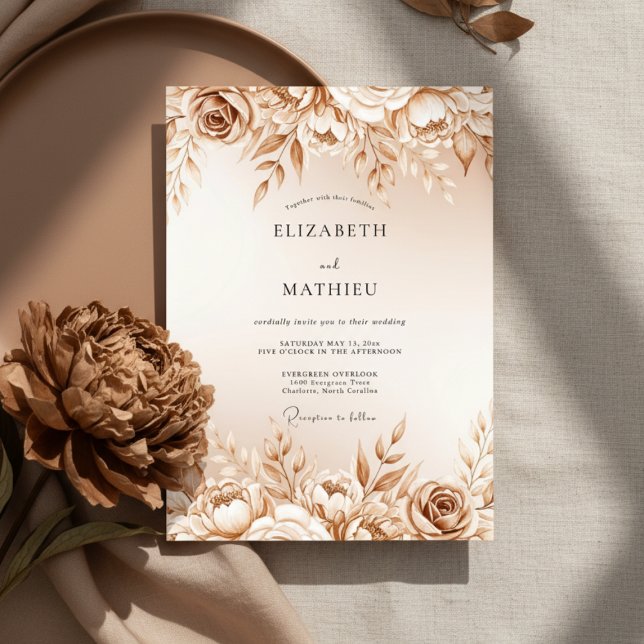 Invitación Boda Botánica Rosa Tostada Romántica (Subido por el creador)