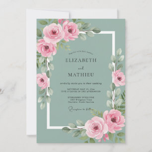 Invitación Boda Botánica Rosa Verde Salvia Pulida