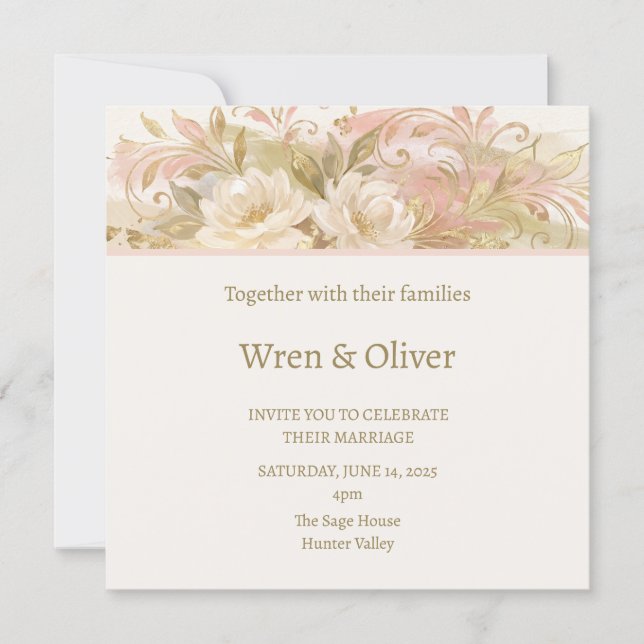 Invitación Boda Botánica Rosada (Anverso)
