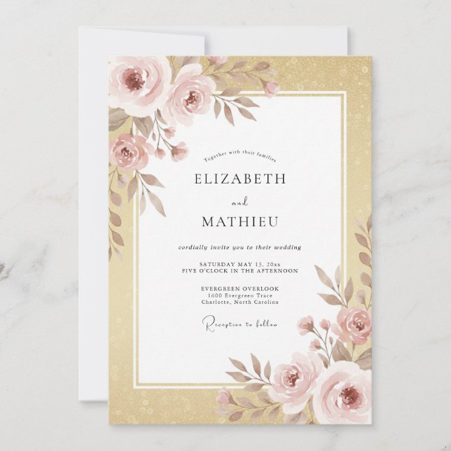 Invitación Boda Botánica Rubor Dorado (Anverso)