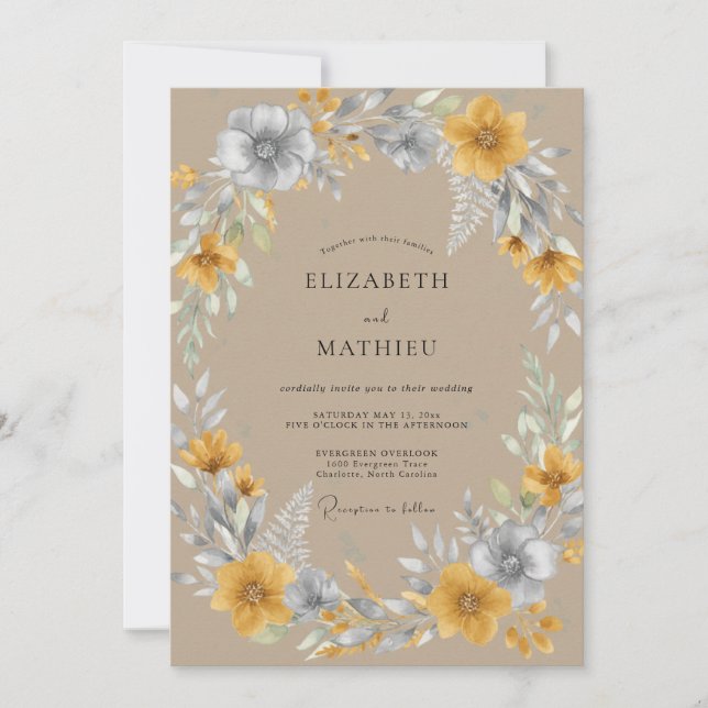 Invitación Boda Botánica Rústica Ámbar (Anverso)