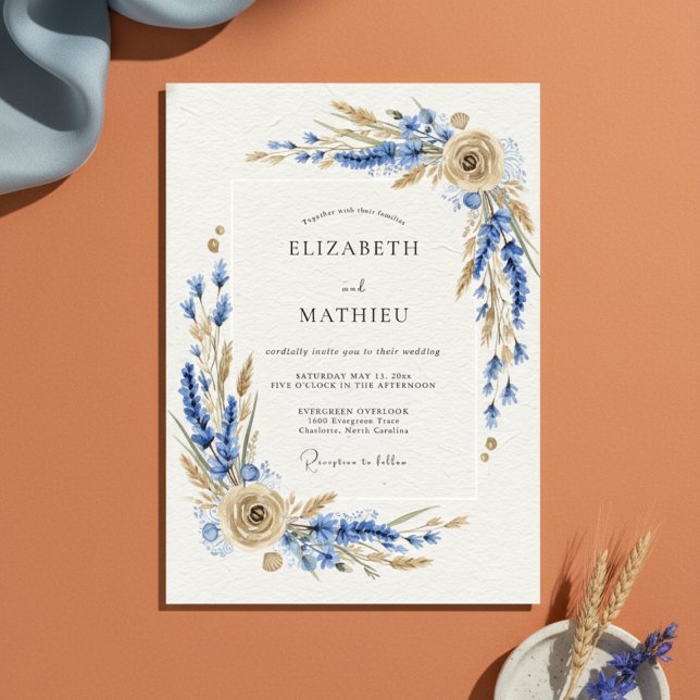 Invitación Boda Botánica Rústica Azul (Subido por el creador)