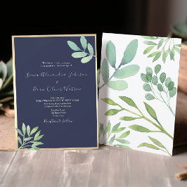 Invitación Boda Botánica Rústica Azul Marino