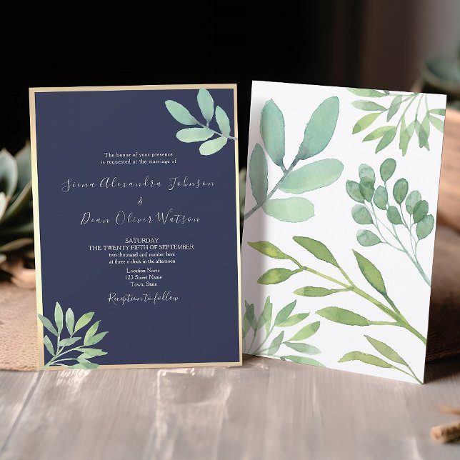 Invitación Boda Botánica Rústica Azul Marino (Subido por el creador)