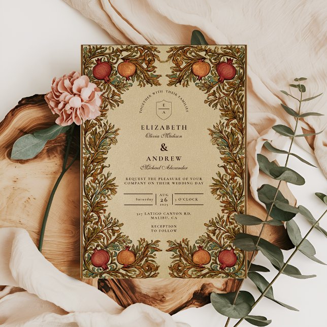 Invitación Boda Botánica Rústica con Granada (Subido por el creador)