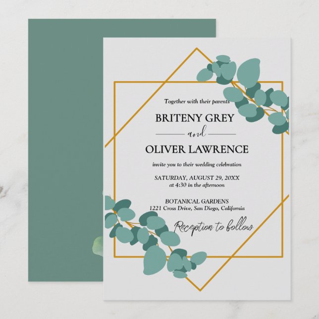 Invitación Boda Botánica Rústica de Eucalipto (Anverso / Reverso)