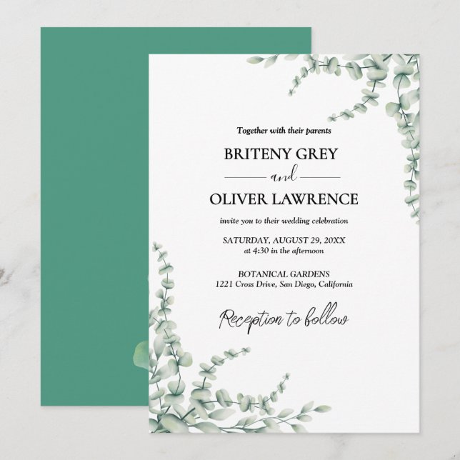 Invitación Boda Botánica Rústica de Eucalipto (Anverso / Reverso)